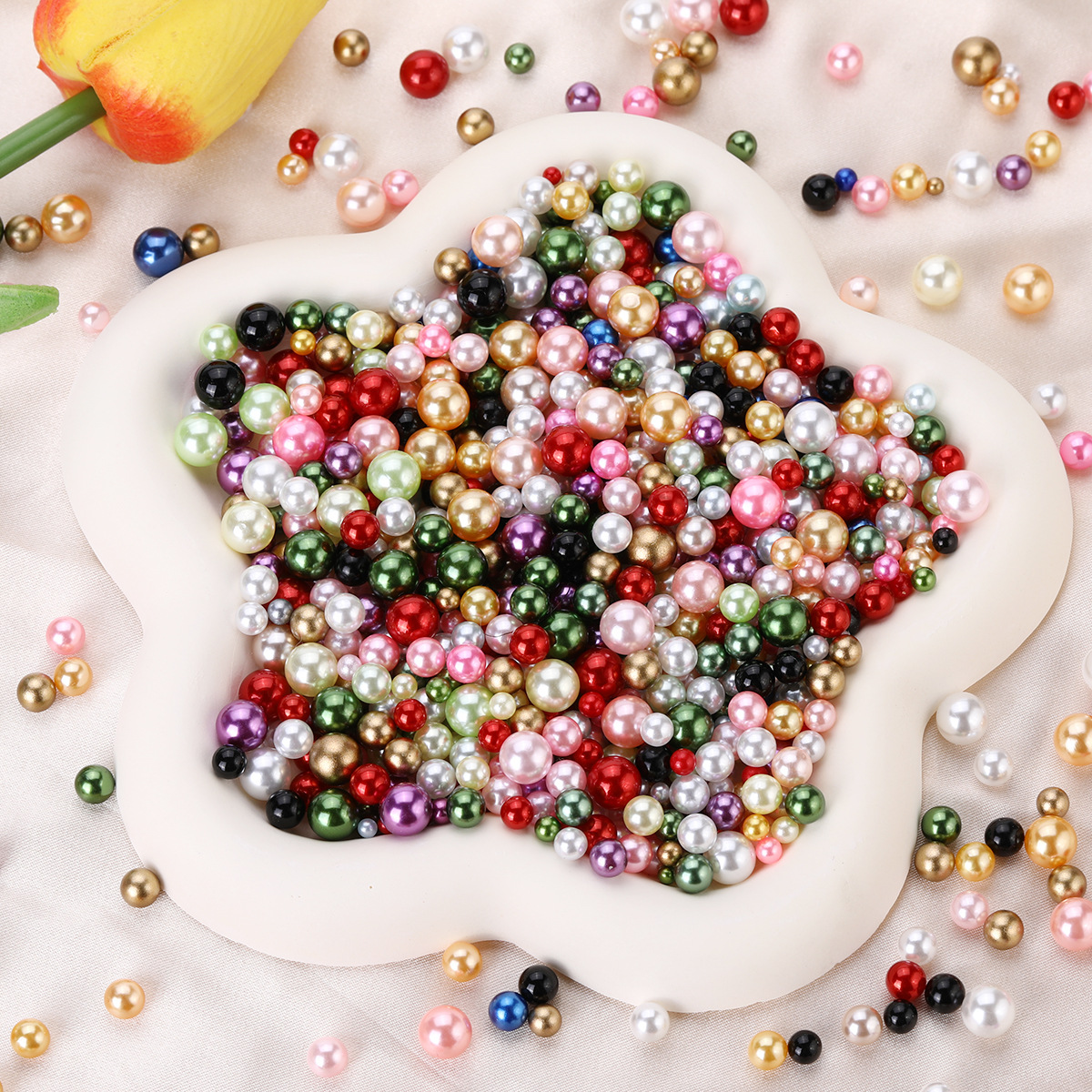 AB彩色孔仿珍珠串珠散珠 手工饰品配件手链项链圆珠子材料