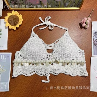针织背心女秋季 性感挂脖镂空高腰袖 设计感小众露背比基尼上衣潮