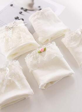 纯白色蕾丝边内裤女棉质中腰女士棉质三角底裤头棉裆少女裤 BS003