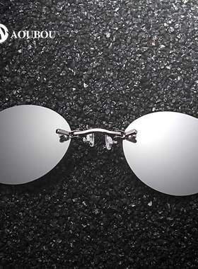 无框 夹鼻 复古圆型夹片墨镜超轻黑客帝国墨菲斯眼镜