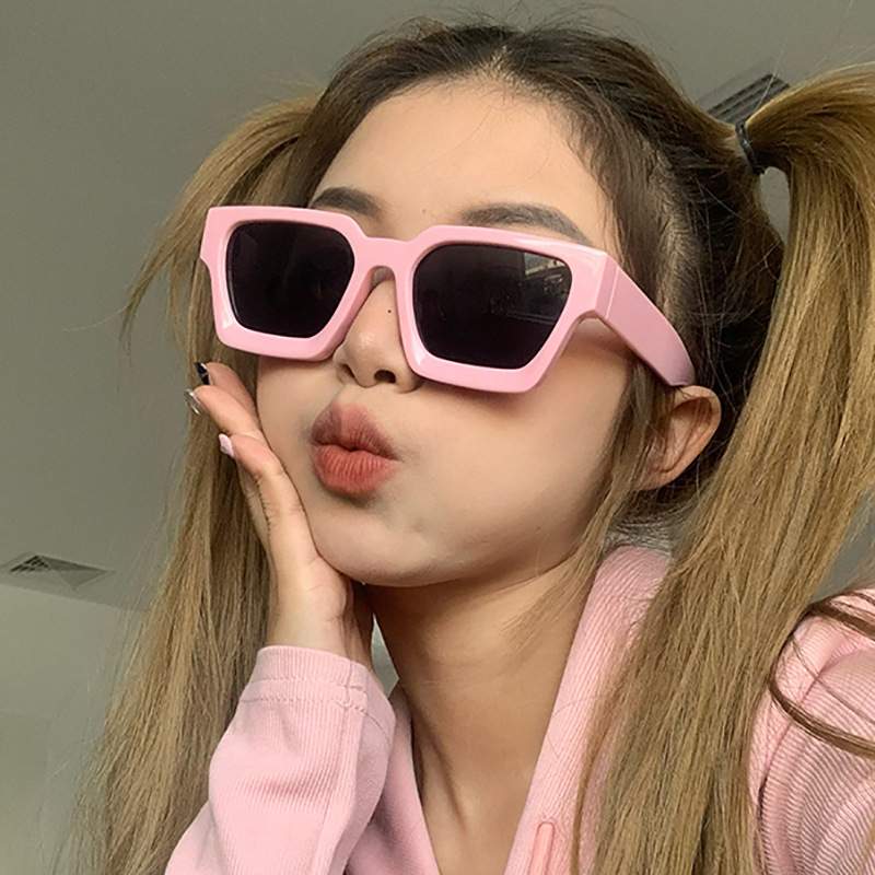 女士韩版时尚小清新墨镜粉色甜心小公主方形网红简约眼镜