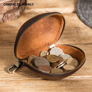 新品 真皮钥匙扣零钱包迷你创意复古疯马皮拉链硬币收纳小包厂家