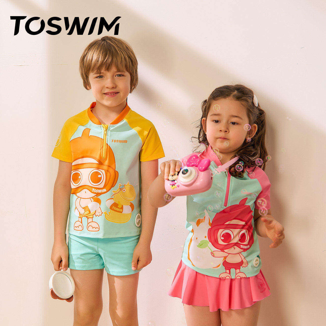 TOSWIM儿童分体泳衣防晒小中大童男童女童宝宝短袖速干游泳衣泳装