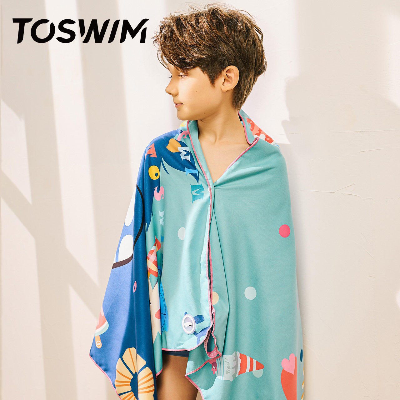 TOSWIM速干浴巾儿童斗篷沙滩巾游泳毛巾衣吸水巾男女童防晒浴袍