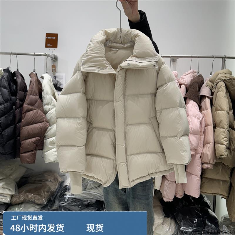 2024新款90白鸭绒羽绒服女立领茧型加厚宽松中长款面包服冬季外套