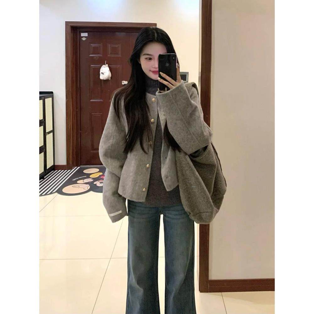 韩系赫本风灰色圆领短款毛呢上衣女秋冬季小个子百搭休闲呢子外套,运动/瑜伽/健身/球迷用品,广场舞套装,淘宝优惠券,粉丝福利购,淘宝优惠卷