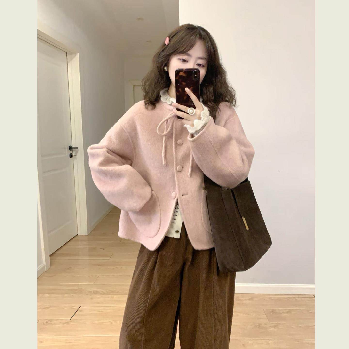 粉色蝴蝶结系带减龄呢子外套女秋冬季小个子单排扣短款毛呢大衣,运动/瑜伽/健身/球迷用品,广场舞套装,淘宝优惠券,粉丝福利购,淘宝优惠卷