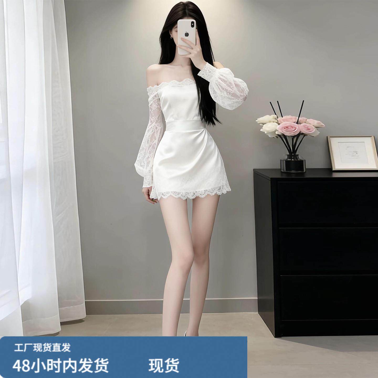 法式白色一字肩蕾丝连衣裙子女2025秋冬季穿搭高级感短裙2026新款,运动/瑜伽/健身/球迷用品,瑜伽短裙,淘宝优惠券,粉丝福利购,淘宝优惠卷