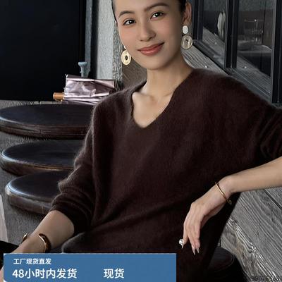 慵懒风V领毛衣女2025新款秋季宽松遮肉显瘦针织打底衫高级感上衣