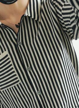 25春夏新款翻领条纹针织衬衫女外穿单排扣衬衣打底宽松显瘦上衣潮