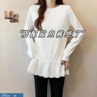 蕾丝中长款打底衫女秋冬皮草内搭遮屁股上衣搭配鲨鱼裤广州十三行