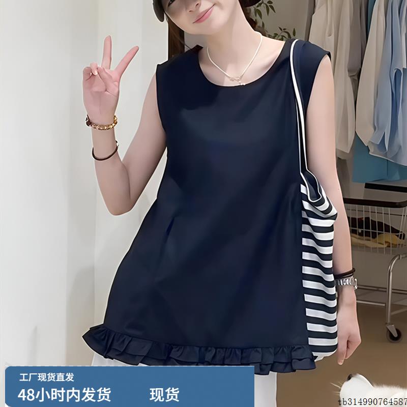 韩国设计耳朵型无袖背心衬衫2025年新的夏季宽松设计独特的上衣