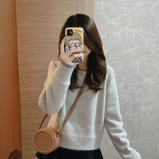 浅灰色圆领套头可外穿内搭毛衣女款2026新款春季绝美巨好看打底衫