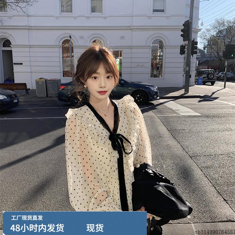 波尔卡序曲甜美温柔风波点长袖连衣裙女2025秋季收腰显瘦蛋糕长裙