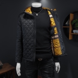 2025秋冬男士菱格轻薄款修身连帽棉衣外套棉服6015-9906-P135卡其，男装棉衣，钱塘6015（原D203）