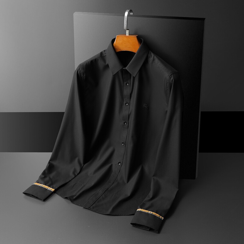 2025秋季商务休闲长袖衬衫加大码（M-6XL）QT6015-3302-P120黑底,男装衬衫,钱塘6015（原D203）
