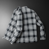 2025秋冬男士修身衬衫翻领棉衣外套棉服6015-92027-P145黑底，男装衬衫，钱塘6015（原D203）