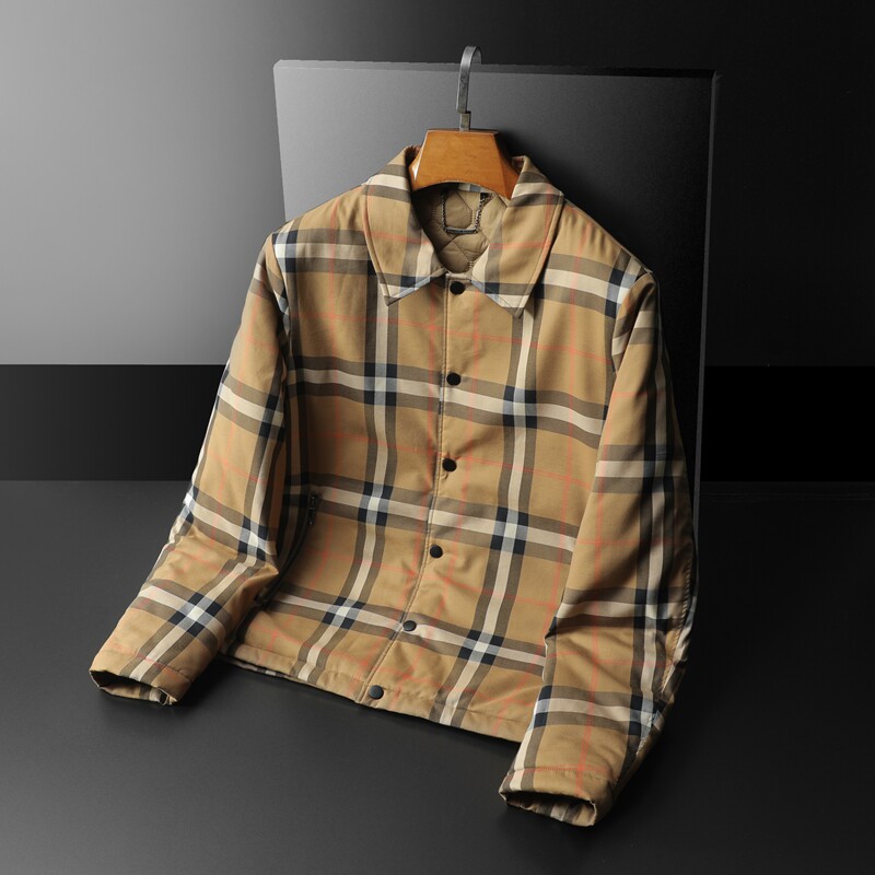 2025秋冬男士修身衬衫翻领棉衣外套棉服黑底6015-92031-P245,男装衬衫,钱塘6015（原D203）