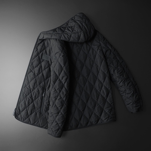 2025秋冬男菱格轻薄款修身连帽棉衣外套棉服6015-31101-P210黑底图片