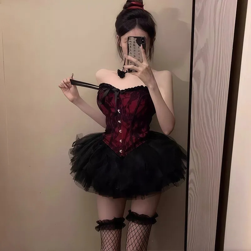 小恶魔*性感辣妹万圣节服装cos抹胸上衣显瘦蓬蓬裙短裙穿搭衣服女