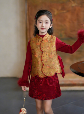 80972女童汉服中式改良旗袍马甲2026马年新年款冬季儿童年服背心