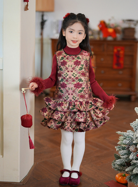 80930M女童连衣裙新年衣服裙子拜年服2025冬季新款洋气蓬蓬蛋糕裙