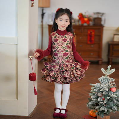 80930M女童连衣裙新年衣服裙子拜年服2025冬季新款洋气蓬蓬蛋糕裙