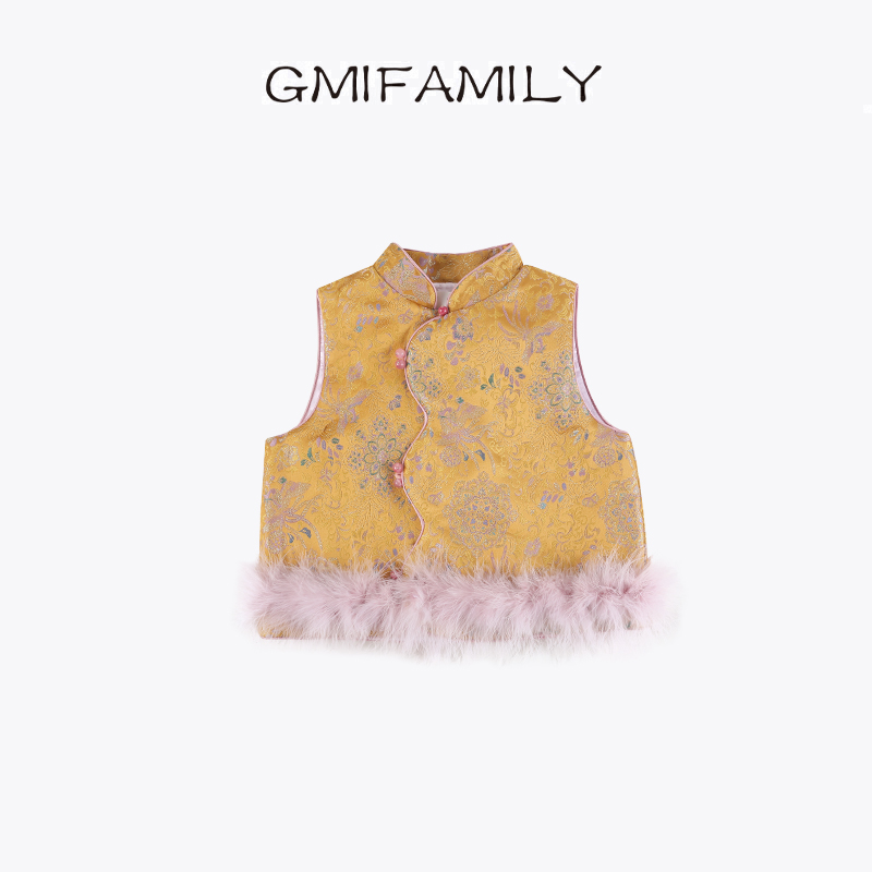 0769949拜年服女童国风新中式马甲2025冬季新款宝宝周岁礼服背心