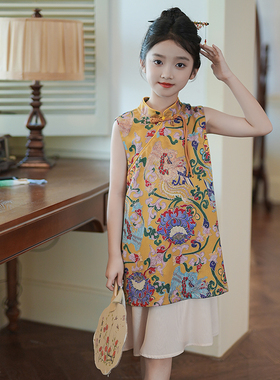 80709女童汉服国风改良旗袍裙背心裙子2025夏季小女孩古风连衣裙
