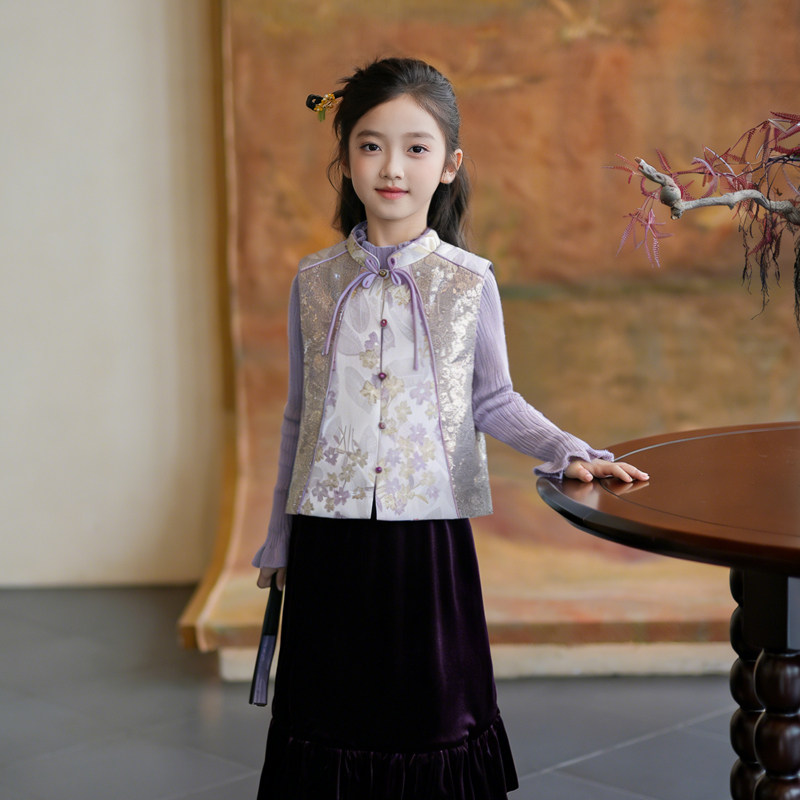 D260003女童国风盘扣马甲立领坎肩保暖背心2026新年款儿童拜年服,童装/婴儿装/亲子装,汉服,淘宝优惠券,粉丝福利购,淘宝优惠卷