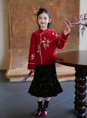 80976女童红色汉服外套拜年服2026年装国风喜庆儿童保暖夹棉棉衣