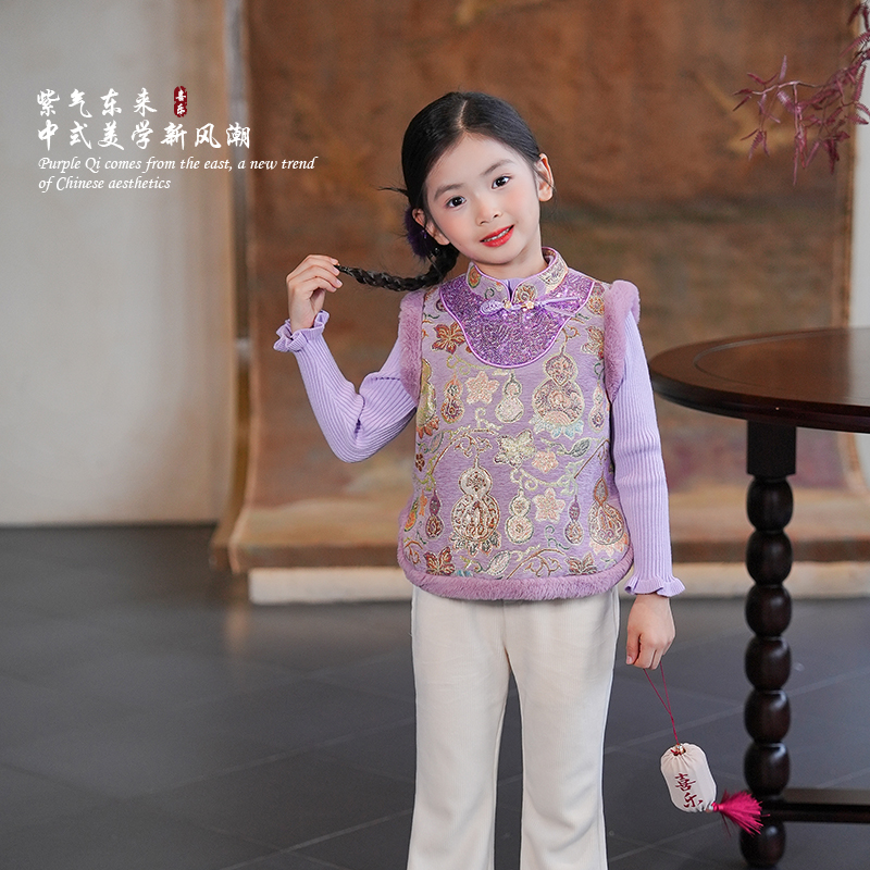80885女童中国风马甲周岁礼服唐装汉服2025冬季新款儿童坎肩背心