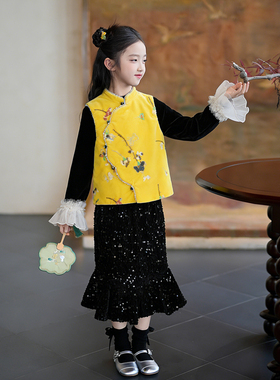 80936女童拜年服国风汉服马甲2025冬季新款古风唐装喜庆新年衣服