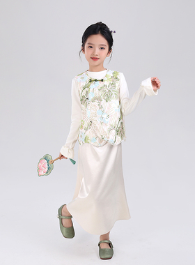 53942女童汉服马甲新中式国风坎肩背心秋季古风唐装周岁礼服童装