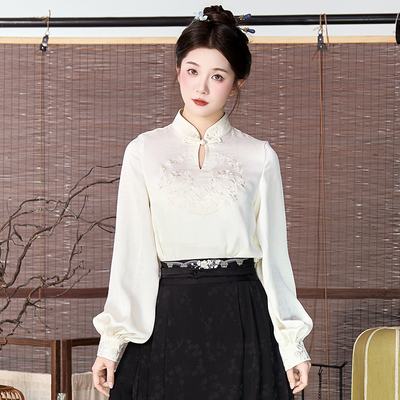 汉馥原创【半夏】2025新款国风新中式绣花立领汉服马面裙衬衫女