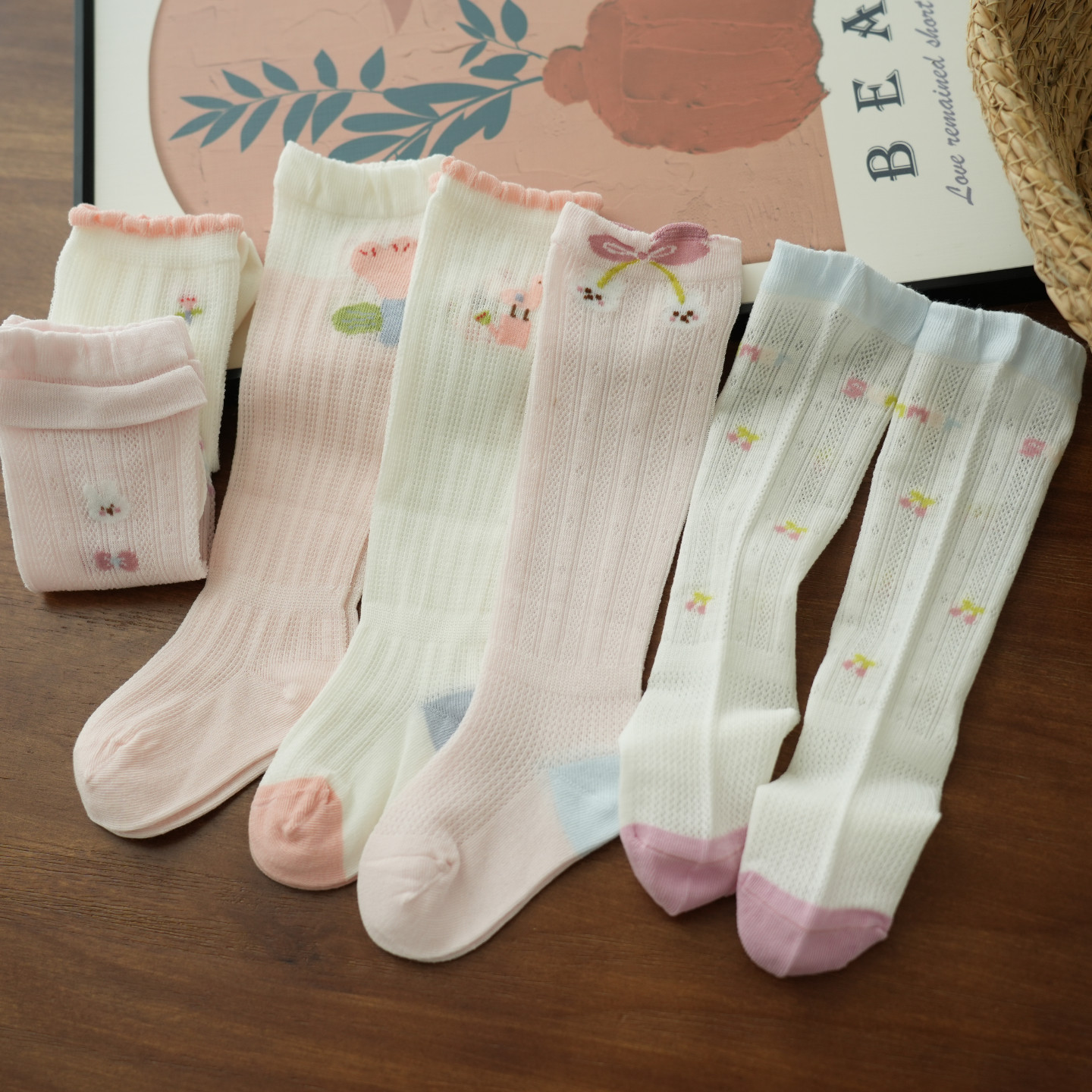 A类三双装婴幼儿网眼过膝袜图片