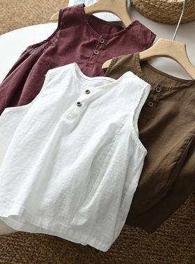 水洗全棉纱布背心儿童两粒扣上衣