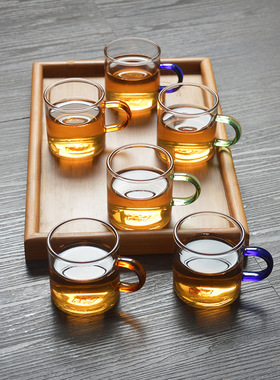 空盒子高硼硅玻璃品茗杯 彩把小容量透明功夫小茶杯 家用待客品茶