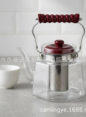 空盒子直供八角玻璃茶壶 304 不锈钢茶漏 防烫提梁设计 明火电陶