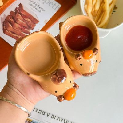 Japanese style Kapibala dipping dish, ceramic small dish, home salad, tomato sauce, vinegar dish, seasoning snack dish