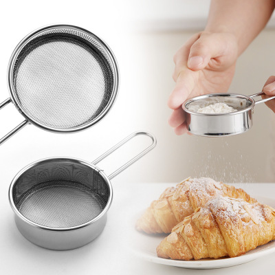 Stainless steel mini handheld flour sieve, kitchen baking sugar powder filter, household cocoa powder mesh sieve