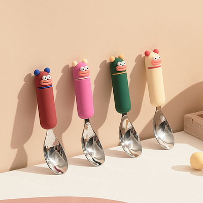 Cute Cartoon 316 Stainless Steel Spoon Creative Anti scald Soft Handle Yuanbao Spoon High Beauty Children's Spoon
