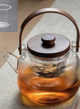空盒子日式玻璃茶壶套装 耐高温竖纹玻璃泡茶壶功夫茶具