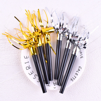 Large birthday dragon whistle party cheering props, gold and silver tassels, creative children's toys, long nose, blowi