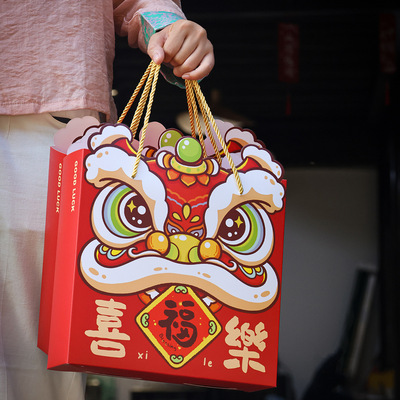 2026 Year of the Horse Snow Crispy Candy Packaging Box, National Style Biscuits, Lion Awakening New Year Goods, Nut Gif