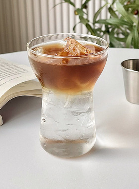 空盒子创意透明玻璃单层杯冰美式咖啡杯 夏季果汁冷萃杯 家用牛奶