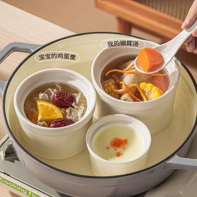 Ceramic stew pot for household use with waterproof cover, steaming egg custard special bowl, tile jar, stew pot, soup p