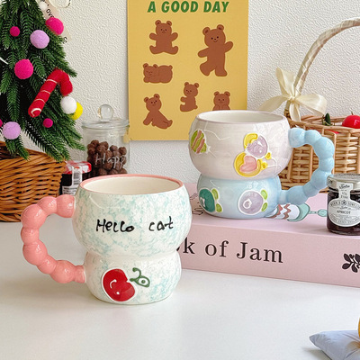 Cute and high-value fruit ceramic mug, creative coffee, breakfast cereal cup, women's water cup, birthday gift