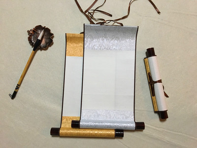 Blank scroll full brocade silk hardcover rice paper, blank scroll calligraphy, Chinese painting brush, hanging scroll,