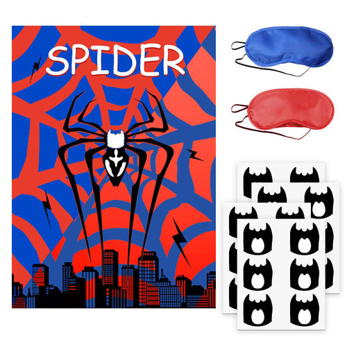 Spider Kids Party Blindfold Game Poster Monster Truck Birthday Decoration Small Game Stickers Eye Mask Set